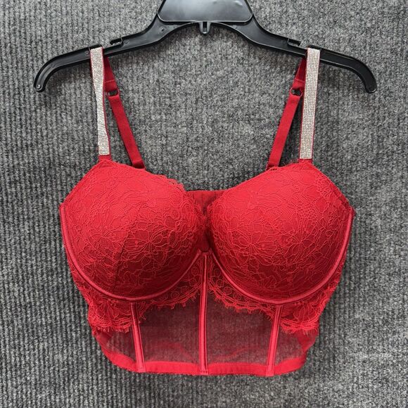 Victoria's Secret 38DD Very Sexy Shine Strap Push-Up Corset Top Bustier Bra Red - Picture 2 of 10